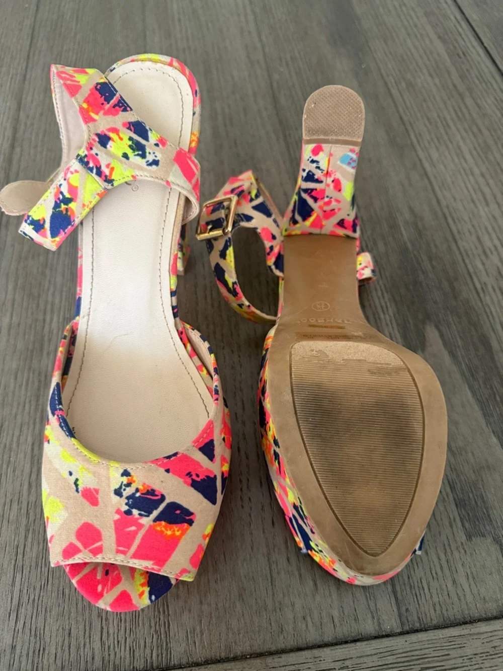 BAMBOO Neon Splatter Platform Sandals - Pink, Navy, Yellow, Cream - Picture 8 of 9